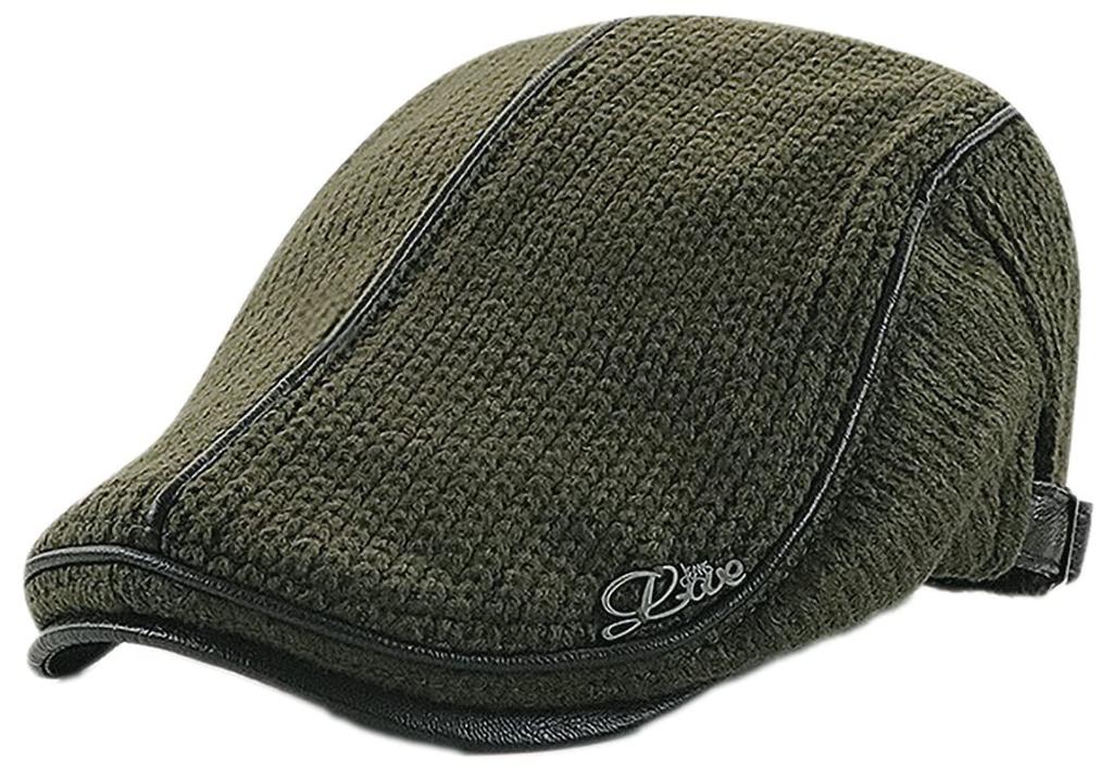 Spargel Knitted Faux Leather Hunting Cap for Men and Golf Women, Hat, Autumn/Winter (Moss Green)