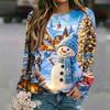 Women's Casual Christmas Print Neck Raglan Long Sleeve Pullover Sweatshirt