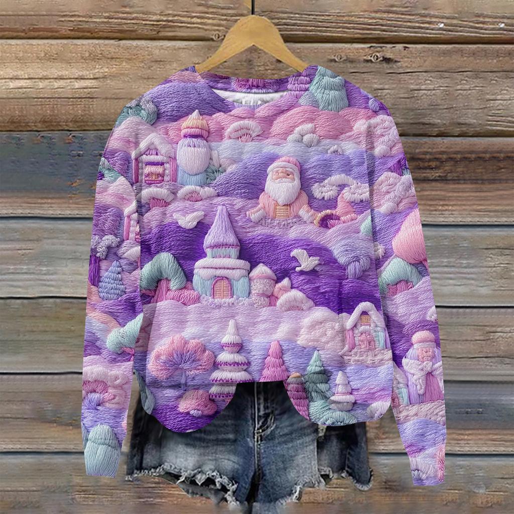 Women's Christmas Printed Casual Fashion Long Sleeve Round Neck Pullover Top