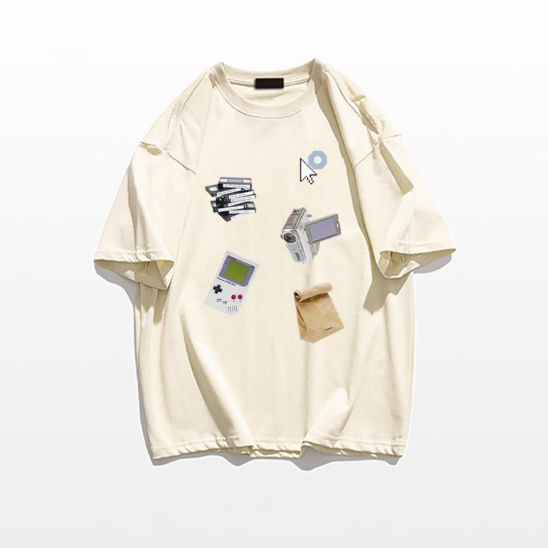 

Женская летняя футболка из чистого хлопка с коротким рукавом и американским дизайном для похудения - Нишевый топ с прямым плечом M абрикосовый