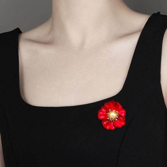 Spilla Festa della Mamma Design Fiore Rosso Spilla con Perle Finte Strass Intarsiati