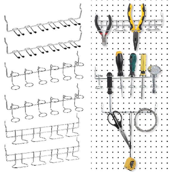6 Pcs Pegboard Screwdriver Holders Organizer Pegboard Plier Holders Stainless Steel Peg Board Tool Utility Hooks Accessories Shelving Display