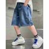 Boys' Summer Lightweight Korean-Style Cropped Pants Mid-Rise Design for Older Children Denim Shorts
