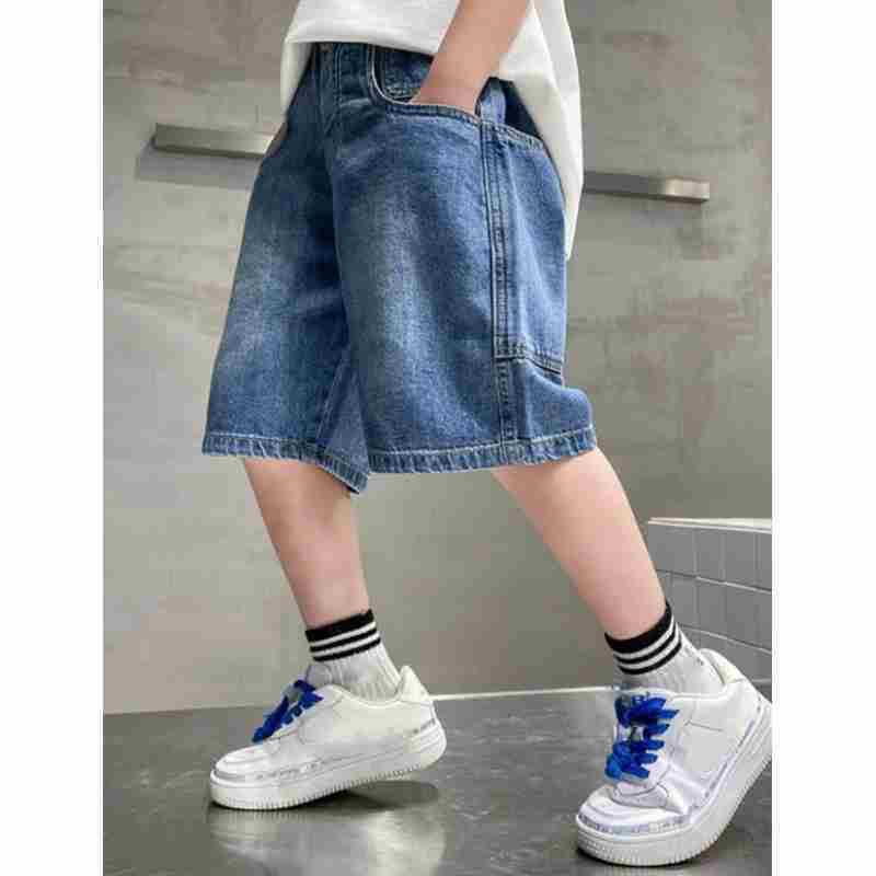 Boys' Summer Lightweight Korean-Style Cropped Pants Mid-Rise Design for Older Children Denim Shorts