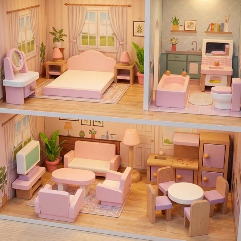22pcs Safe Miniature Furniture for Childrens Dollhouses Creative Play Indoor Activity Ages 3 Years Old