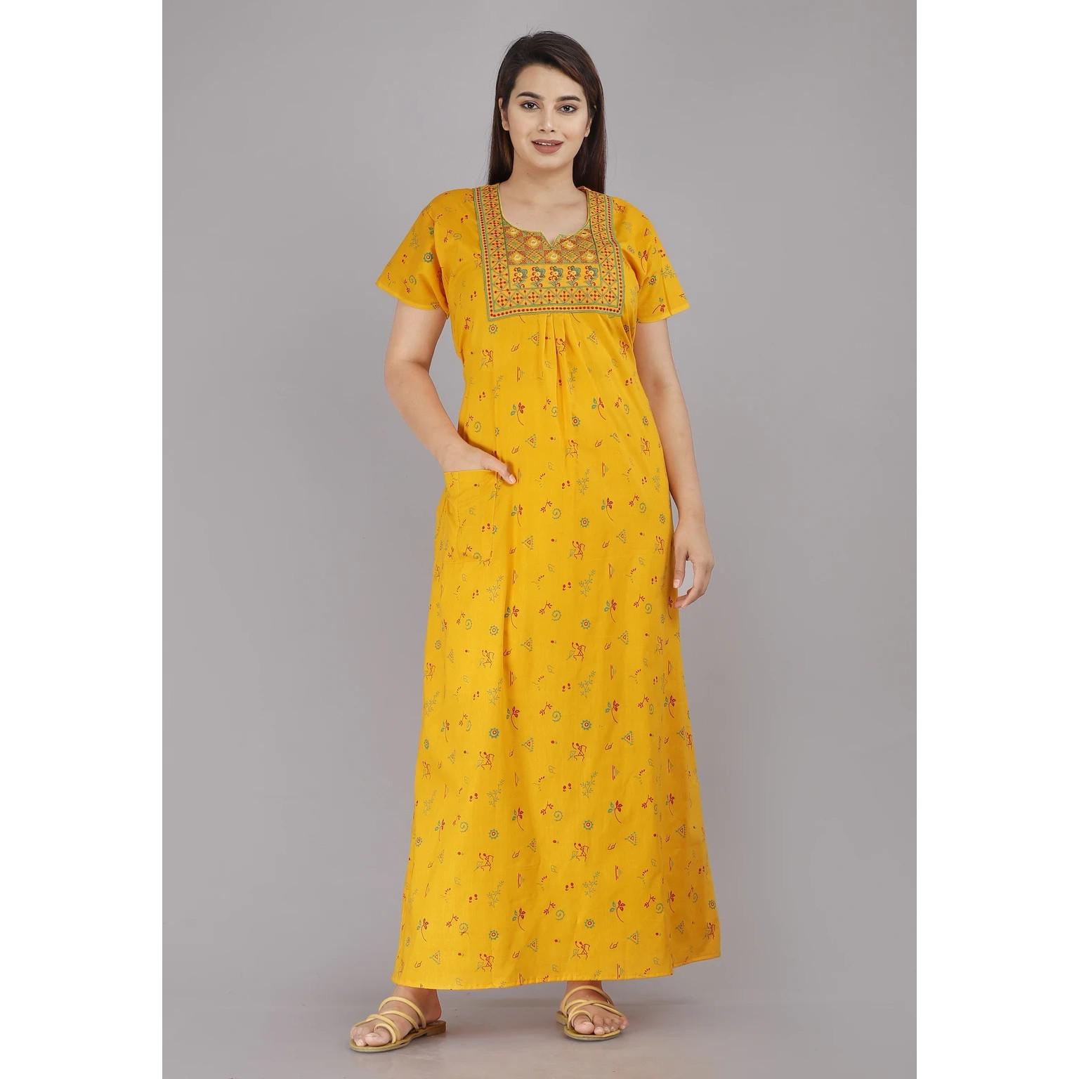

Floral Printed Women Cotton Nighty Indian Bollywood Casual Wear Night Gown Dress Free