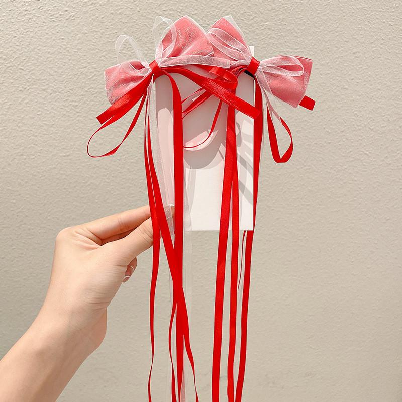 Solid Color Fabric Bow Ribbon Hair Cloth Braided Girl High Value Tassel Hairpin Girl Fashion Hairpin Hair Accessories