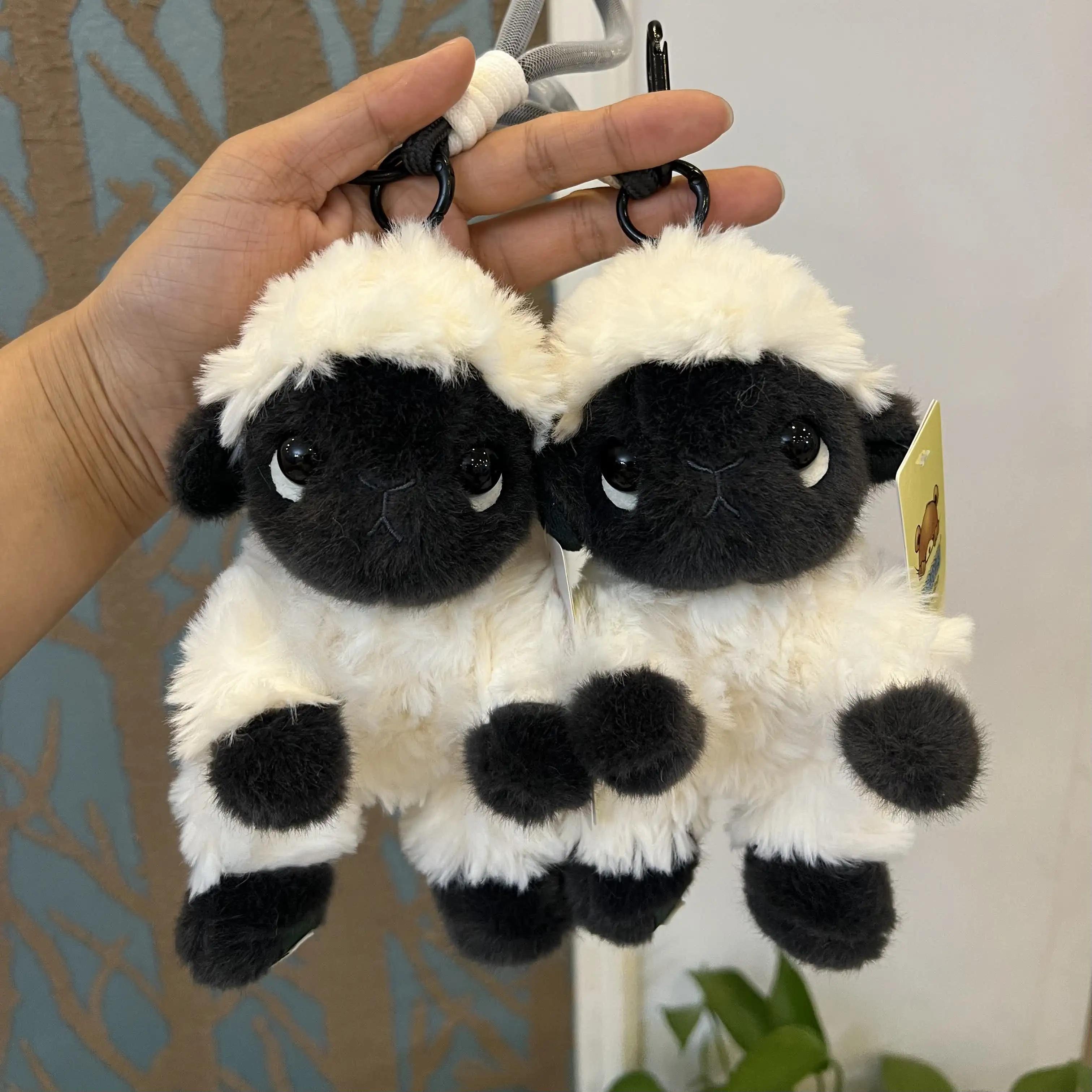 Market-3 Unisex Black Cute Valais Nose Sheep Plush Pendant Soft Fluffy Curly Face Lamb Stuffed Animal Bag Charm Big Eyes Sheep Plushie