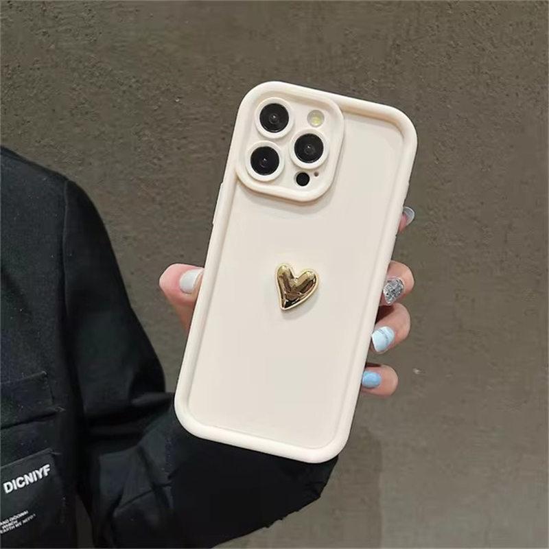

3D Gold Heart силиконовый мягкий чехол для телефона iPhone 16 15 14 13 12 11 Pro Max XS XR 7 8 Plus SE 2020 противоударный чехол Candy Matte iPhone 15 Pro Max белый