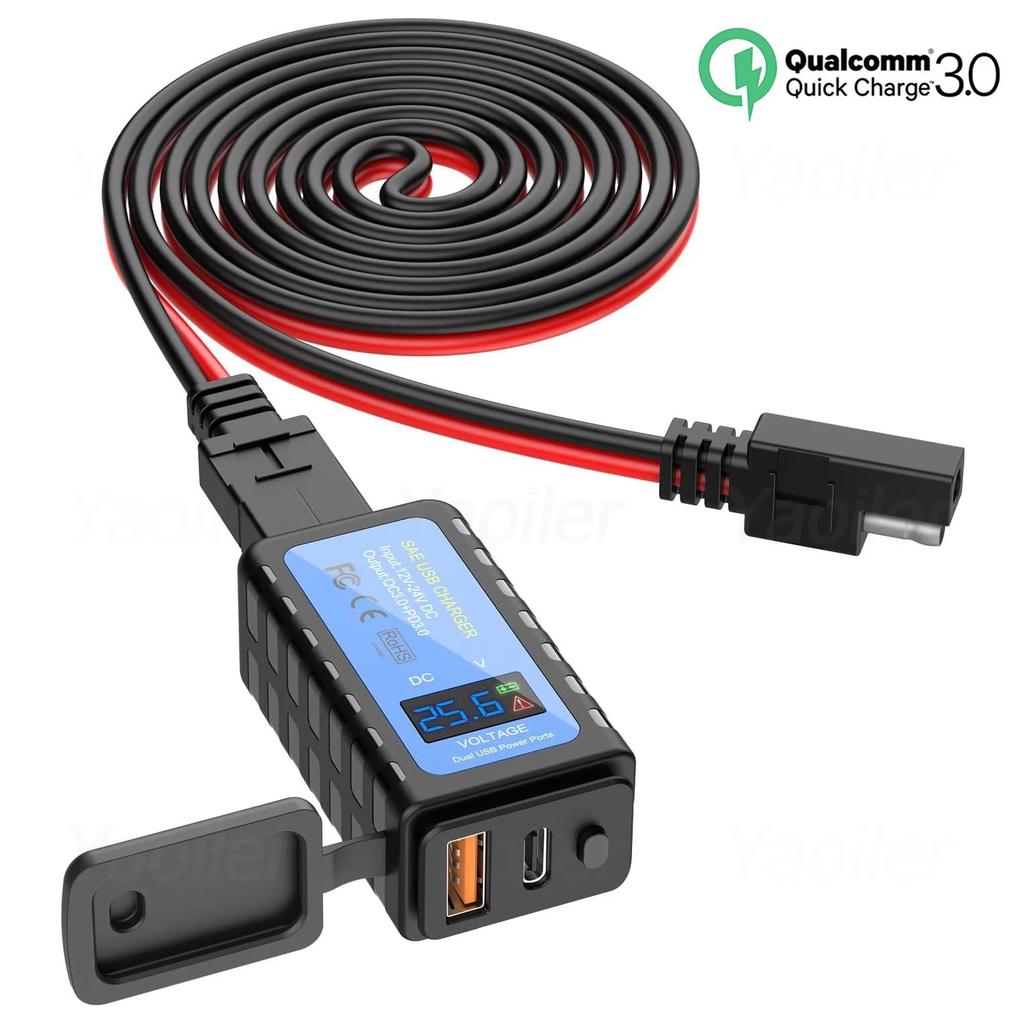 QC3.0 PD Motorcycle USB Charger Waterproof 12V Power Supply Adapter with Switch LED Voltmeter Socket Moto Phone Charger,Hot Sale