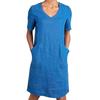 Women's Cotton Linen Shirt Dress Summer Short Sleeve V Neck Midi Dress Casual Shift Dress with Pockets