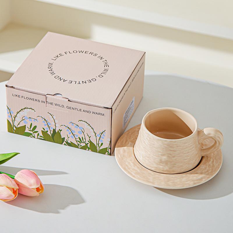 High end Stone patterned Ceramic Coffee Cups and Saucers for Office High Value Light Luxury Coffee Cups for Couples Breakfast Cup Souvenirs