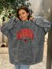 Vintage Washed Black Letter Print Hoodie - Trendy, Loose Fit Design