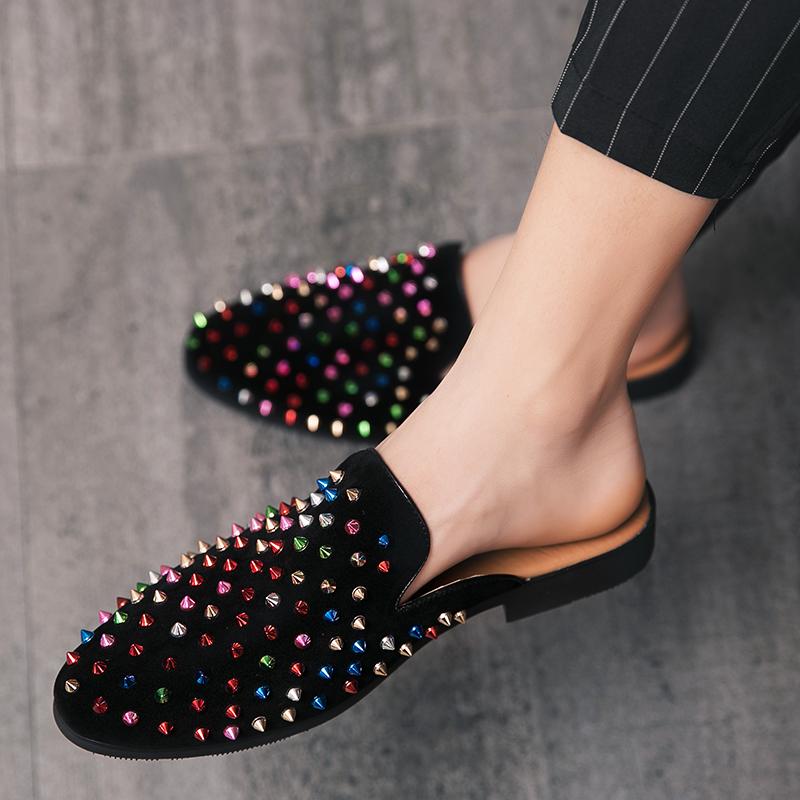 Fashion Slip On Men Spike Shoes Black Masculino Chaussures Homme Luxe Comfortable Shoes Loafers 7#23/10D50 Paty Flats Zapatos Hombre