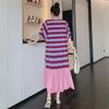 2023 Summer Plus Size Loose Cotton Striped Swing Dress for Women