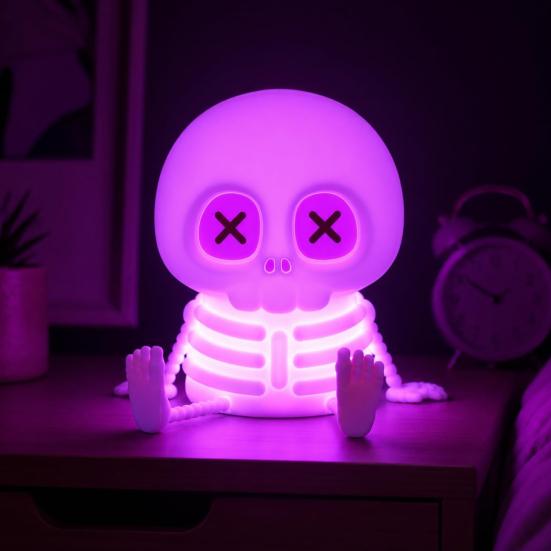 Night Light Halloween Skeleton Light, Silicone Touch LED Bedside Lamp for Kids, Cozy Companion 8 Color RGB Dimmable Warm Desk Decor Bedroom