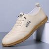 Spring and Summer New Hollow Breathable Small Leather Shoes Soft Sole Soft Surface Casual Men's Leather Shoes Lace Up Doudou Shoes Dad Shoes