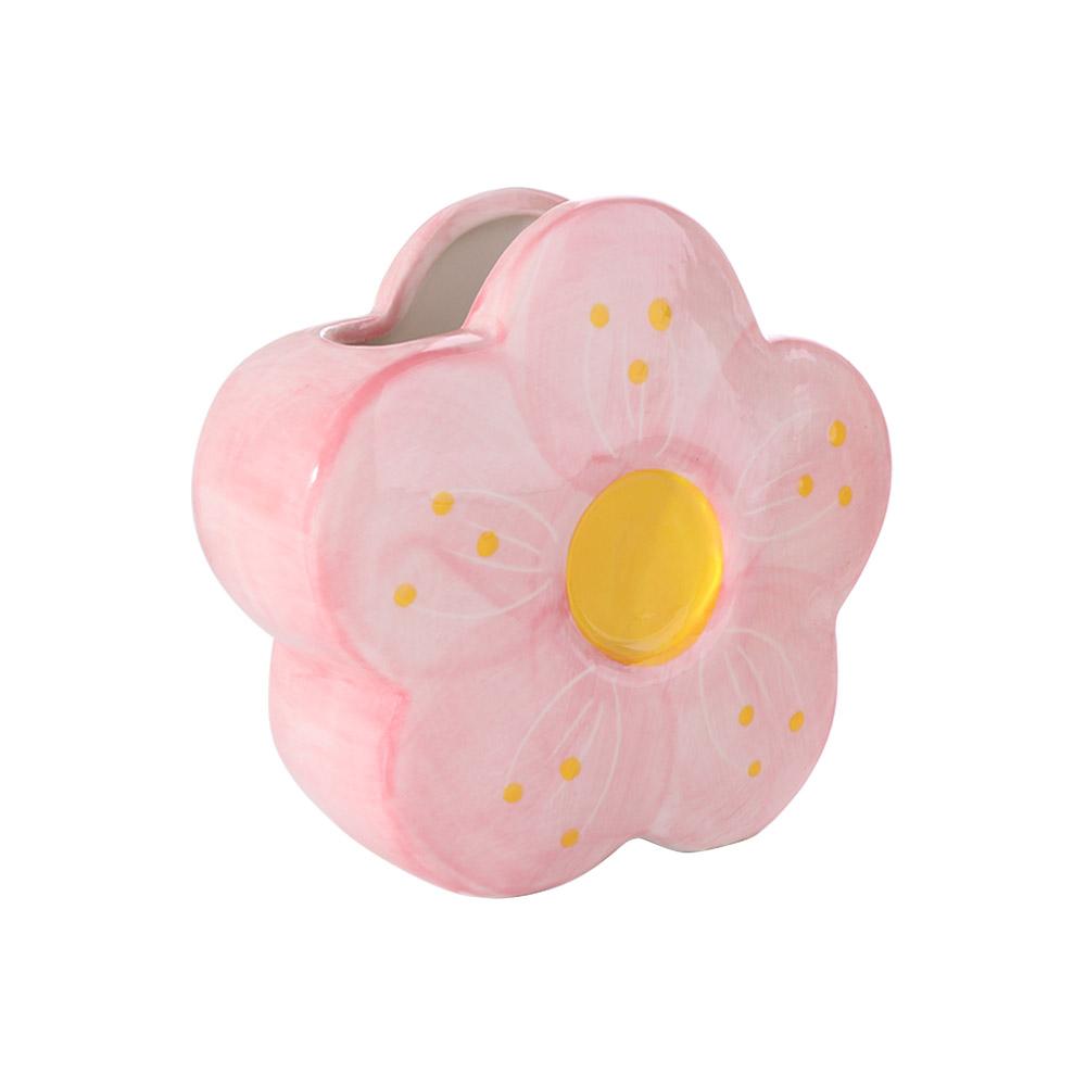 Multi-functional Ceramic Flower Shaped Vase Desktop Ornament Colorful Pen Container Makeup Brush Holder Storage Tank