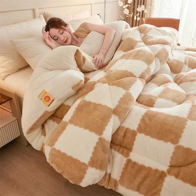 Checkerboard Super Thick Winter Warm Blankets Soft Fluffy Duvet Comforter Warmth Artificial Lamb Cashmere Quilt Weighted Blanket