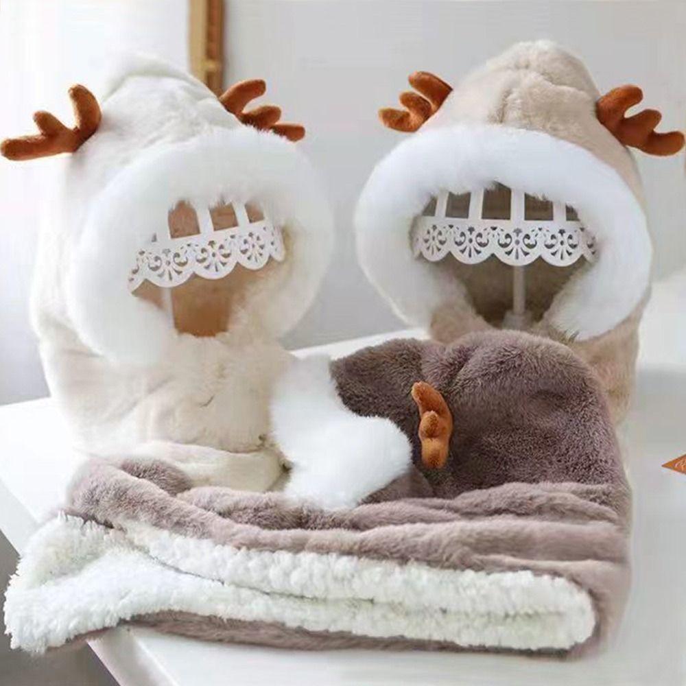 Windproof Baby Hat With Scarf Plush Beanie Hat Scarf Cute Neck Warmer Autumn Winter
