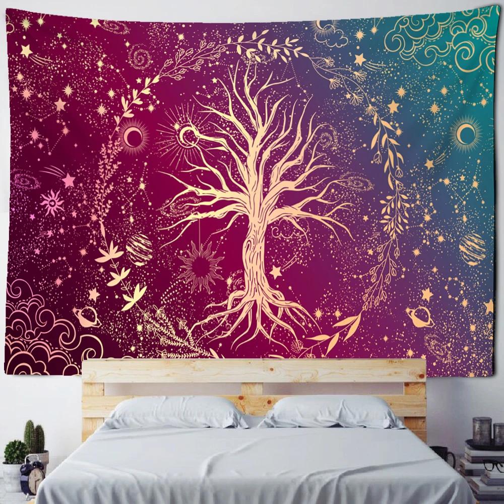 Kleurrijk Levensboom Wandkleed Wanddecoratie Natuurlandschap Hippie Tapijt Psychedelische Hekserij Esthetiek Kamer Woondecoratie