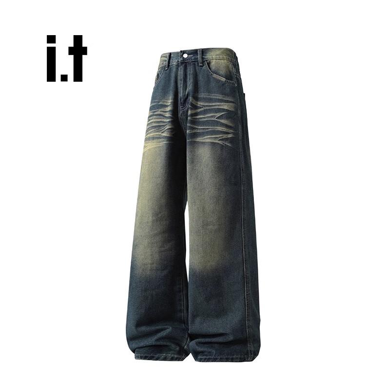 

izzue Джинсы унисекс из денима в американском стиле, свободного кроя, с прямыми штанинами 3XL