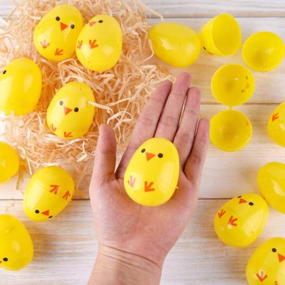 2.4 Inch Plastic Chick Easter Eggs Empty Yellow Mini Fillable Eggs for Easter Basket Stuffers Hunt Games Party Supplies