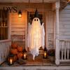 Glowing Halloween Atmosphere Prop Hanging Swing Ghost Decoration with Witch Hat, Spooky Outdoor Decor Flexible Fabric for Display String Light