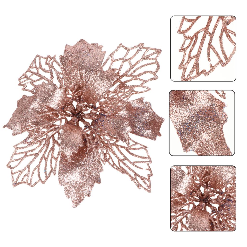 12pcs Christmas Tree Flower Garland Hanging Decor Poinsettia Simulation Flowers Festive Ornament For Holiday Fireplace Xmas Eve