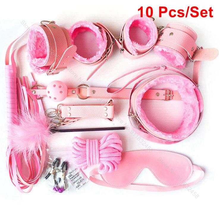 Beginner Friendly BDSM Bondage Set – 7 Pcs Cotton Rope Restraint Kit with Handcuffs Collar Gag Whip Couples Adult Play Toy
