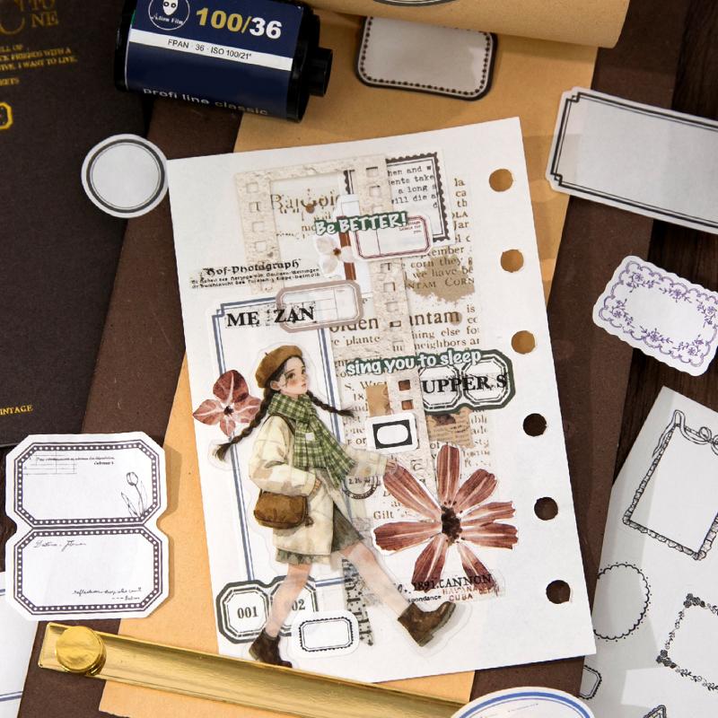 Journal GO 10pcs Vintage Basic Notes Stickers Creative DIY Journal Collage Material Journaling Supplies Scrapbooking Stationery