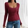 Women's Autumn and Winter Tops Y2K Temperament Slim Square Neck Long Sleeve Blouse