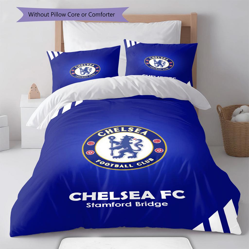 Soccer Chelsea F C Pattern Bedding Set Quilt Cover Pillowcase Home Decor Gift (1 * Duvet Cover + 2 * Pillowcase, Without Core)