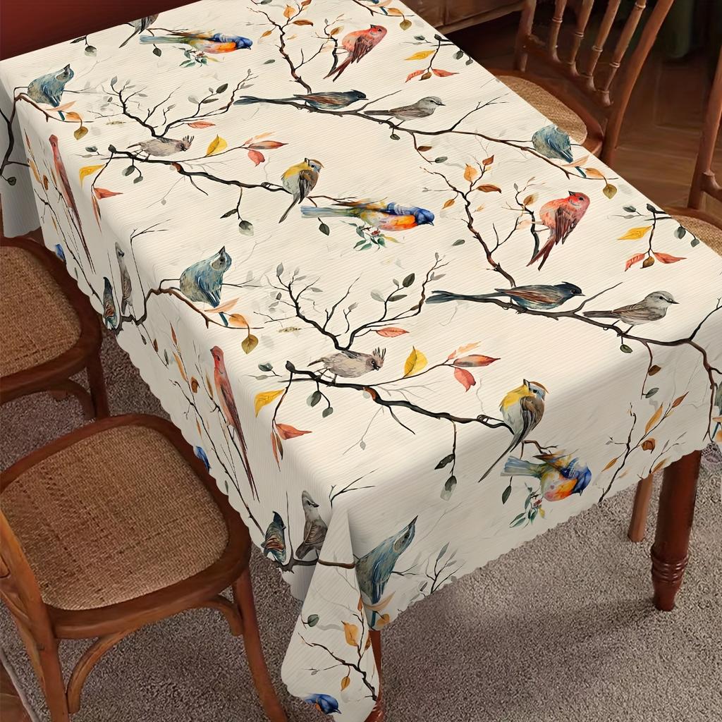 Spring Floral Bird Rectangle Waterproof Tablecloth Holiday Party Decor Farmhouse Kitchen Dining Tablecloth Home Table Decor