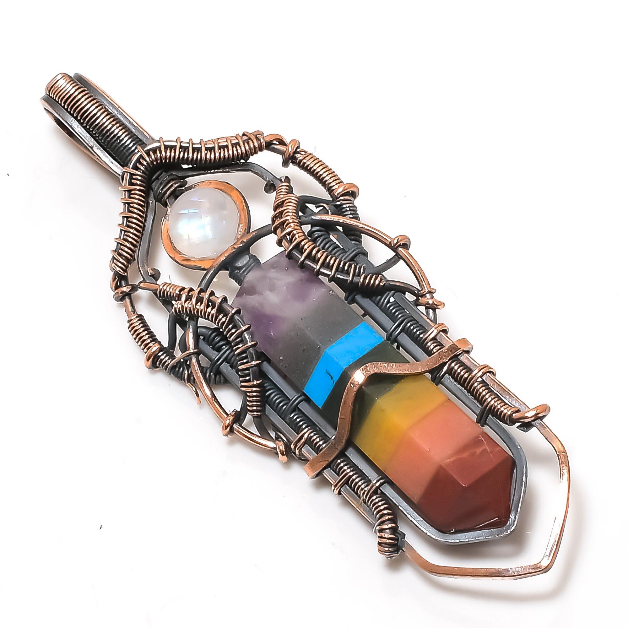 

Seven Chakra 999 Copper Wire Wrapped Pendant, Handmade Gemstone Pendant Jewelry, Gifts For Wife Brand New Pendant