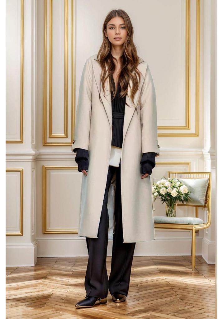 European Style Women's Long Woolen Coat - Autumn/Winter Over-the-Knee Slim Fit Lapel Jacket