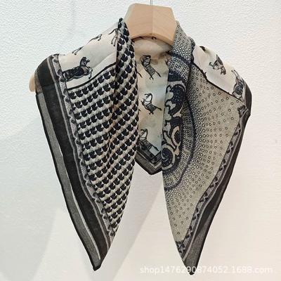New Korean Version Ins Retro British Style Scarf Women's Autumn Fashion Silk Scarf Shawl Dual-purpose Versatile Square Scarf