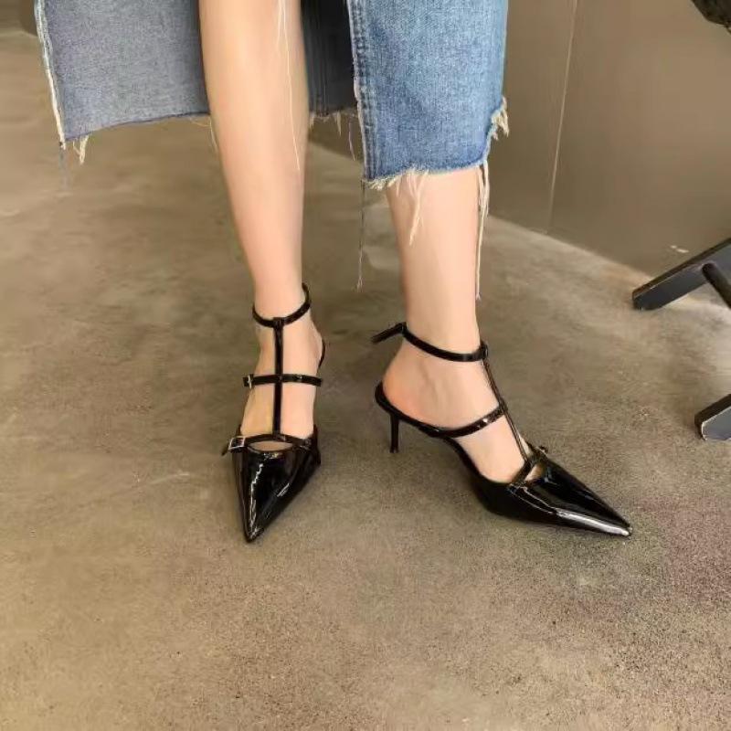 2025 Spring and Autumn New Fashion Minimalist Socialite Pointed Head Shallow Mouth Stiletto High Heels Women's Bag Head Empty Sandals