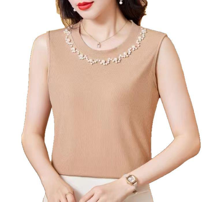 Women's 2025 Summer Sleeveless Beaded Slim Fit Base Vest