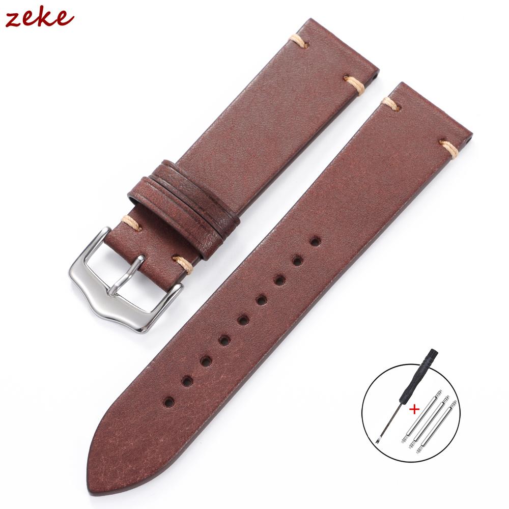 Calfskin Genuine Leather Watchbands Handmade Stitching Cowhide Watch Band for Seiko 20mm 22mm Vintage Brown Smartwatch Strap