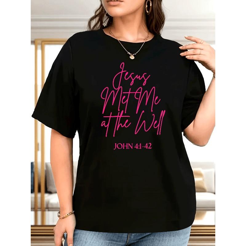 

Religious Text Style: Jesus Met Me At The Well Text Printed Women s Round-neck T-shirt. Trendy Design, Preferred for Gifting 4XL чорний