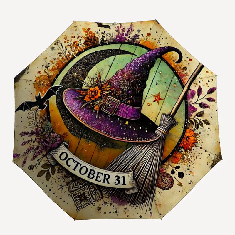 

1pc Witchcraft Halloween Fashionable Auto Opening/Closing Folding Umbrella with 8 Bones, Windproof Portable, Daily Use173