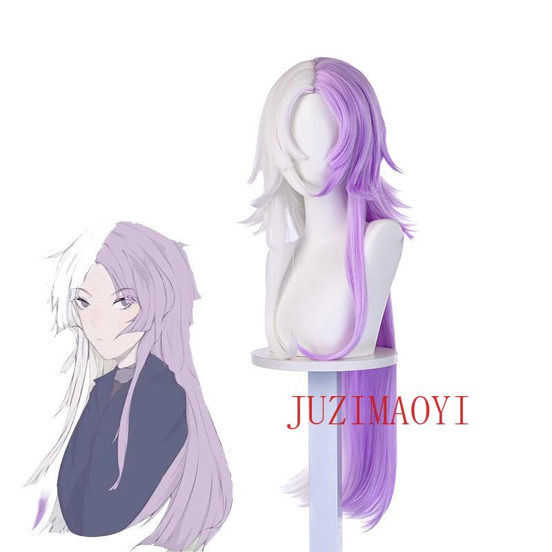Anime Bungou Stray Dogs Cosplay 100cm Lange Sigma Cosplay Pruik Paars Wit Sigma Pruiken Hittebestendig Synthetisch Haar + Pruikenkap