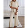 Casual Pants Short Sleeve Top Set Casual Pants Pure Color Short Sleeve Top Suit