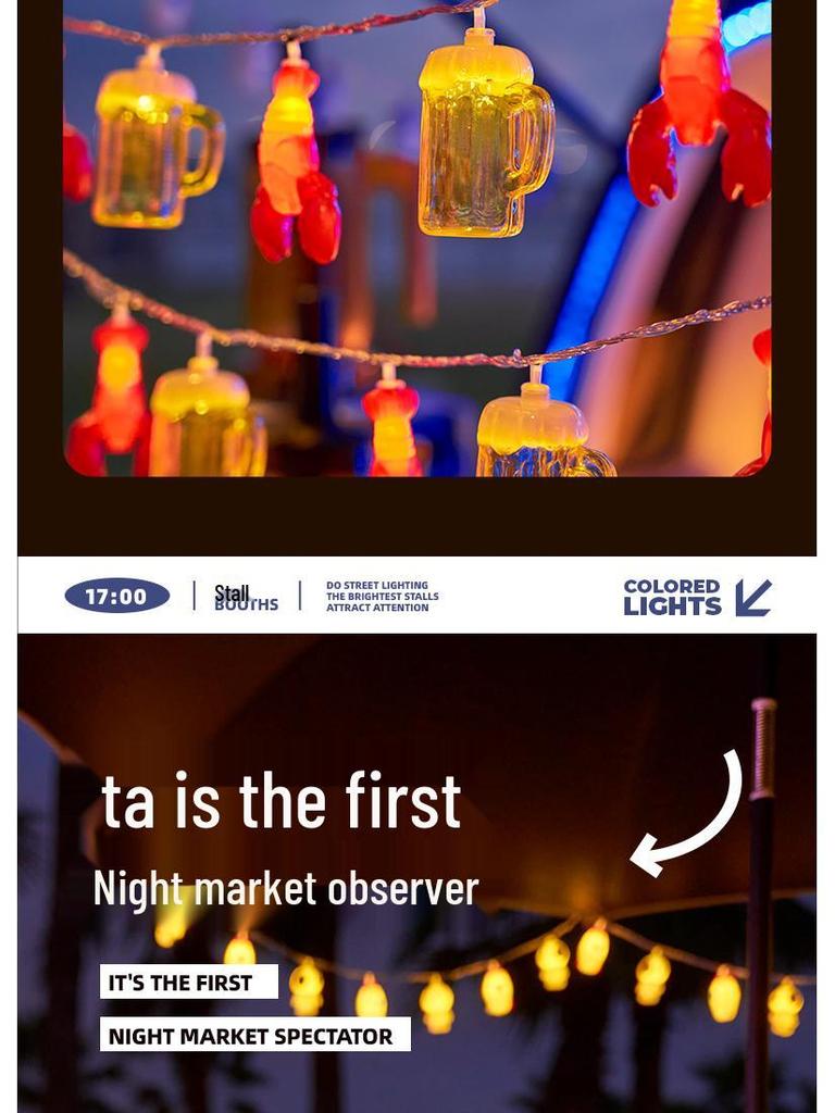 LED Creative Night Market Lights: Colorful String Illumination for Snack Stalls & Barbecue Shops, Perfect Trunk Decor.