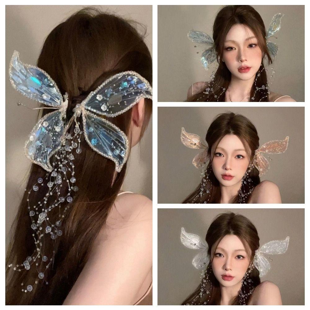 1Pair Fairy Wedding Bridal Headdress Bead Duckbill Clip Cute Tassel Hair Clip  Girl