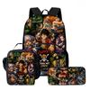 One Piece Mochila 3 In 1 School Backpack Set Lightweight Front Pocket Daypack With Lunch Bag Pencil Case For Children Age 6-10