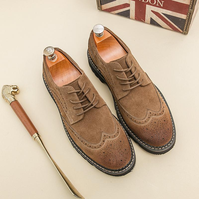 Men's Business Formal Shoes Embossed Matte Leather Brogue Wedding Shoes Adult Footwear Non-Slip Sole Basic Ankle Cover