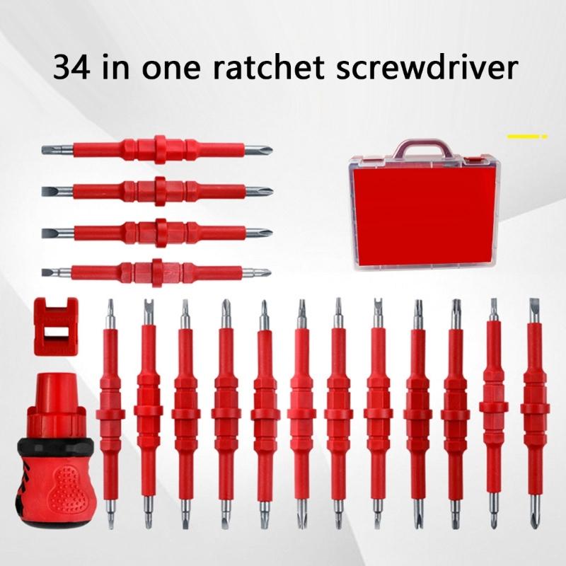 Professional 34 Piece Ratcheting Screwdriver Kit For DIY Projects Electronics Assembly Home Improvement and Outdoor Work