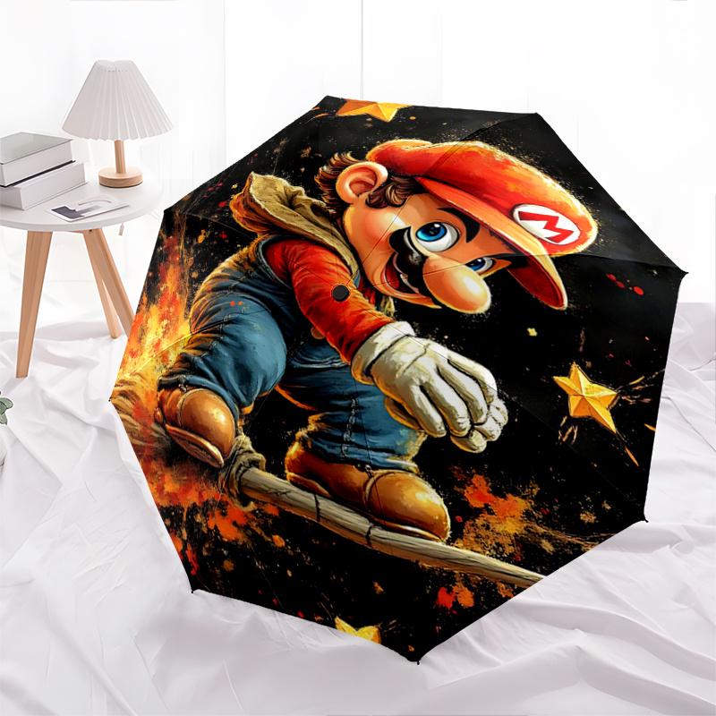 

1pc Super Mario Pattern Beautiful Looking Automatic Folding Cartoon Practical Umbrella, 3 Folding, 8 Iron Frame Design, Durable and Suitable for Trave